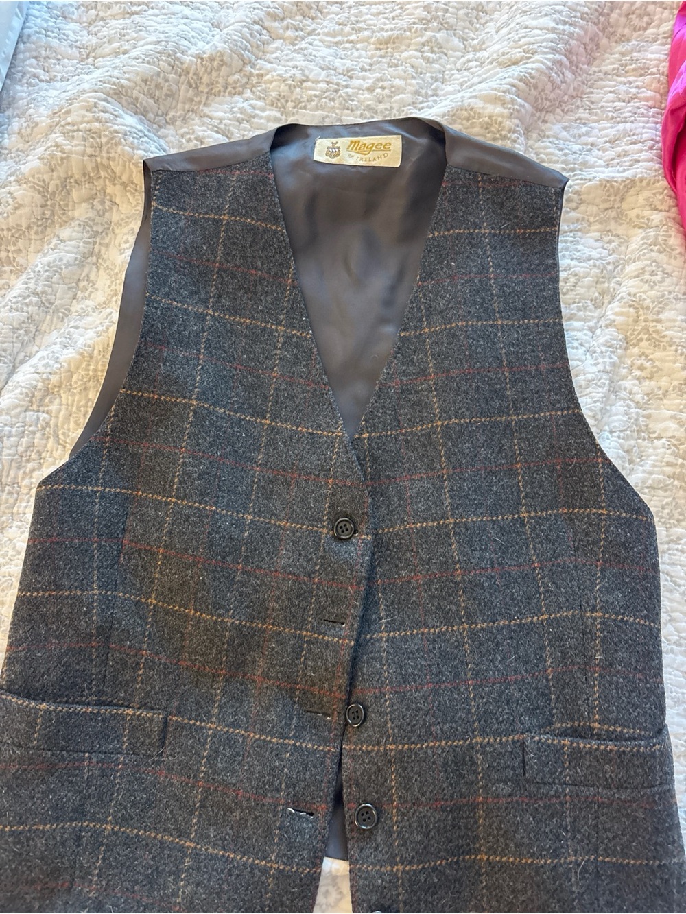 Vintage Magee Tweed Windowpane Wool Vest - EUC
